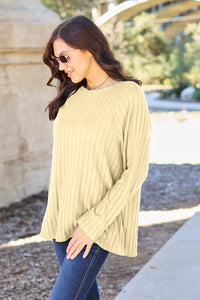 Thumbnail for Basic Bae Full Size Ribbed Round Neck Long Sleeve Knit Top