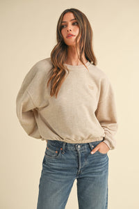 Thumbnail for Mable Round Neck Letter Embroidery Crop Sweatshirt