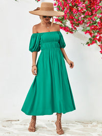 Thumbnail for Off-Shoulder Balloon Sleeve Midi Dress