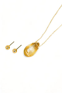 Thumbnail for Ball Shape Earrings Oval Dome Pendant Gold Necklace Set