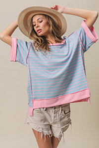 Thumbnail for BiBi Exposed Seam Stripe Contrast T-Shirt