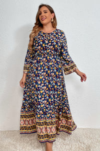 Thumbnail for Honey Melo Apparel Plus Size Bohemian Round Neck Maxi Dress