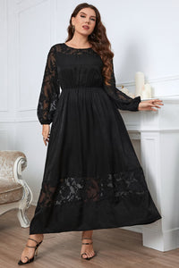 Thumbnail for Honey Melo Apparel Plus Size Embroidery Round Neck Long Sleeve Maxi Dress