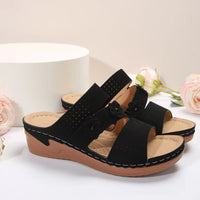 Thumbnail for Flower PU Leather Wedge Sandals