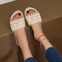 Thumbnail for Lace Open Toe Flat Sandals