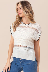 Thumbnail for BiBi Stitch Edge Pointelle Side Slit Sweater Vest