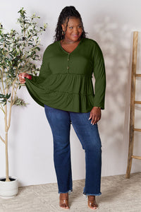 Thumbnail for Double Take Half Button Long Sleeve Ruffle Hem Blouse