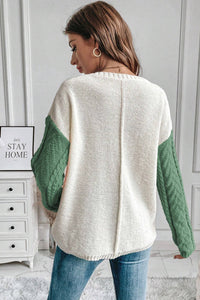 Thumbnail for Double Take Full Size Color Block Drop Shoulder Sweater