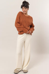 Thumbnail for HYFVE Cable-Knit Round Neck Raglan Sleeve Sweater