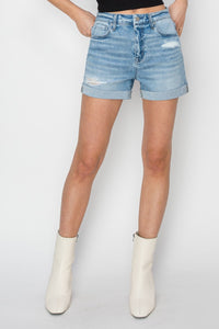 Thumbnail for RISEN Distressed Mid-Rise Waist Denim Shorts