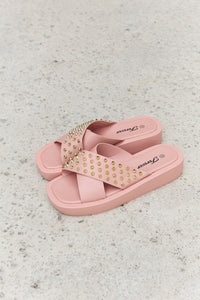 Thumbnail for Forever Link Studded Cross Strap Sandals in Blush