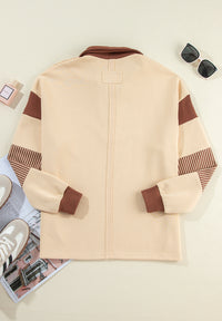 Thumbnail for Color Block Johnny Collar Long Sleeve Sweatshirt