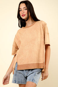 Thumbnail for VERY J Round Neck Exposed Seam Slit T-Shirt