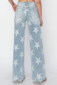 Thumbnail for RISEN Full Size Raw Hem Star Wide Leg Jeans