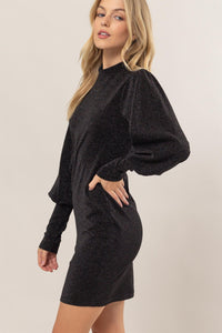 Thumbnail for HYFVE Glitter Mock Neck Long Sleeve Mini Dress