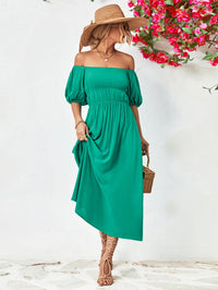 Thumbnail for Off-Shoulder Balloon Sleeve Midi Dress