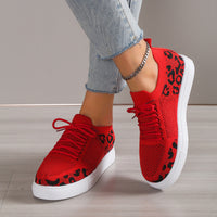 Thumbnail for Lace-Up Leopard Flat Sneakers