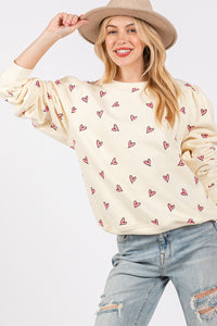 Thumbnail for SAGE + FIG Heart Printed Contrast Long Sleeve Sweatshirt