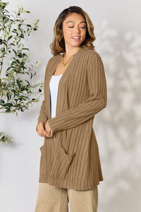 Thumbnail for Basic Bae Full Size Ribbed Open Front Cardigan with Pockets