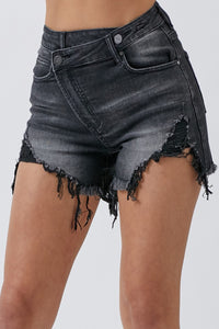 Thumbnail for RISEN Raw Hem Asymmetrical Waist Denim Shorts