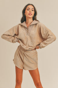 Thumbnail for MABLE Corduroy Half Zip Top and Shorts Set