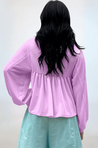 Thumbnail for Texture Collared Neck Long Sleeve Blouse