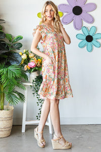 Thumbnail for Heimish Full Size Floral Ruffled V-Neck Dress