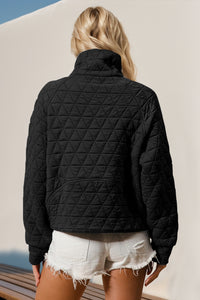 Thumbnail for Double Take Half Zip Long Sleeve Quilted Sweatshirt with Pocket