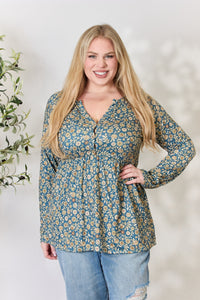 Thumbnail for Heimish Full Size Floral Half Button Long Sleeve Blouse