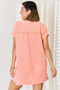 Thumbnail for Zenana Washed Nochted Rolled Short Sleeve Dress