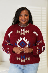 Thumbnail for HEYSON Full Size Aztec Soft Fuzzy Sweater