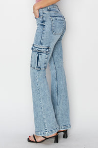 Thumbnail for RISEN Full Size High Rise Cargo Flare Jeans