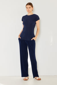 Thumbnail for Marina West Swim Rib Pleated Elastic-Waist Wide Leg Pants