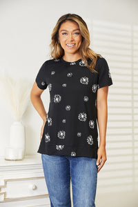 Thumbnail for Double Take Dandelion Print Round Neck T-Shirt