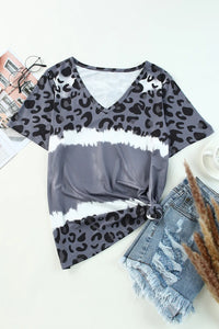 Thumbnail for Leopard V-Neck Short Sleeve T-Shirt