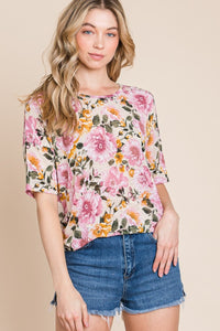 Thumbnail for BOMBOM Floral Round Neck T-Shirt