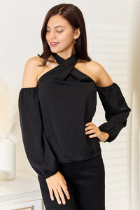 Thumbnail for Perfee Grecian Cold Shoulder Long Sleeve Blouse