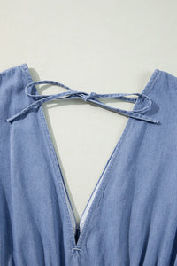 Thumbnail for Tied Plunge Three-Quarter Sleeve Denim Dress