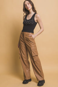 Thumbnail for Love Tree PU Leather Cargo Pants