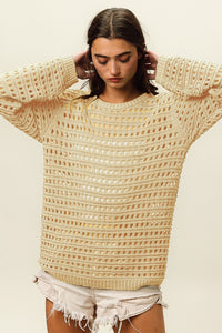 Thumbnail for BiBi Round Neck Openwork Knit Cover Up