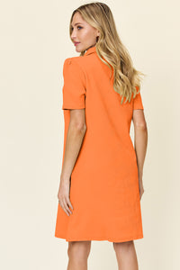 Thumbnail for Double Take Full Size Texture Collared Neck Short Sleeve Dress