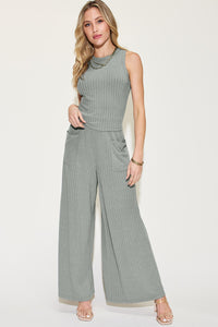 Thumbnail for Basic Bae Full Size Ribbed Tank and Wide Leg Pants Set