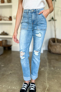 Thumbnail for Judy Blue Full Size Distressed Straight Jeans with Patch Pockets