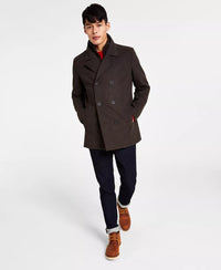 Thumbnail for Men'S Double Breasted Wool Blend Peacoat with Bib