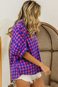 Thumbnail for BiBi Plaid Button Up Dolman Sleeve Shirt