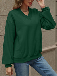 Thumbnail for V-Neck Long Sleeve Dropped Shoulder Sweatshirt