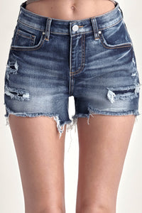 Thumbnail for RISEN Mid Rise Raw Hem Denim Shorts