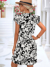 Thumbnail for Floral Tie Neck Butterfly Sleeve Dress