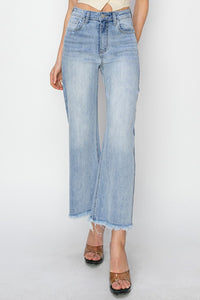 Thumbnail for RISEN High Rise Crop Wide Fray Hem Jeans