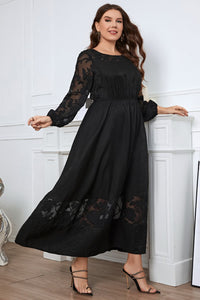 Thumbnail for Honey Melo Apparel Plus Size Embroidery Round Neck Long Sleeve Maxi Dress